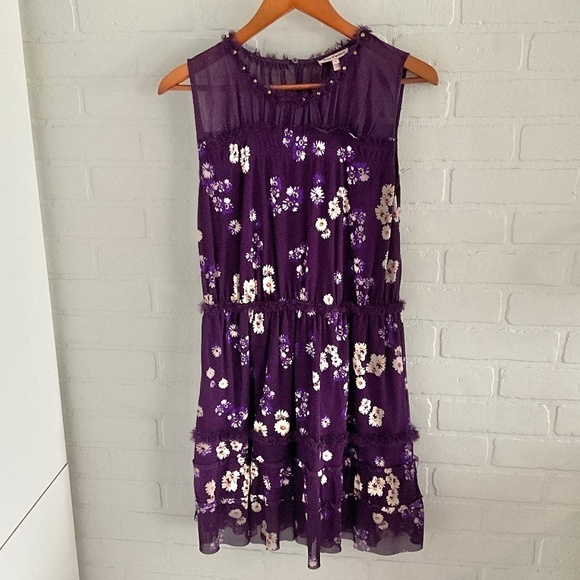Vintage Y2K Juicy Couture Mini Dress floral print Purple/Cream Mesh Studds S - Picture 1 of 12
